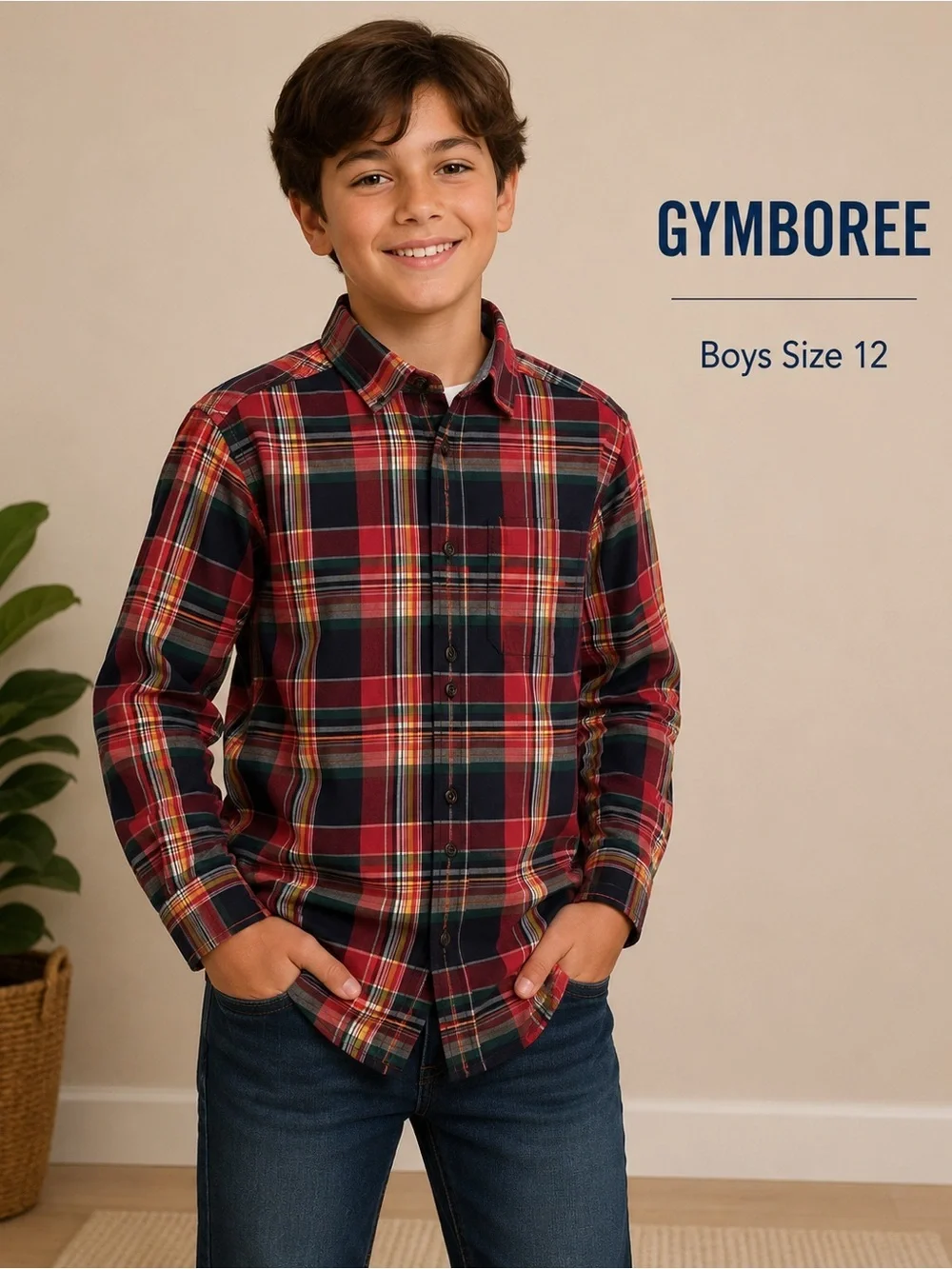 GYMBOREE boys Plaid Shirt casual classic Red and Green/size 12